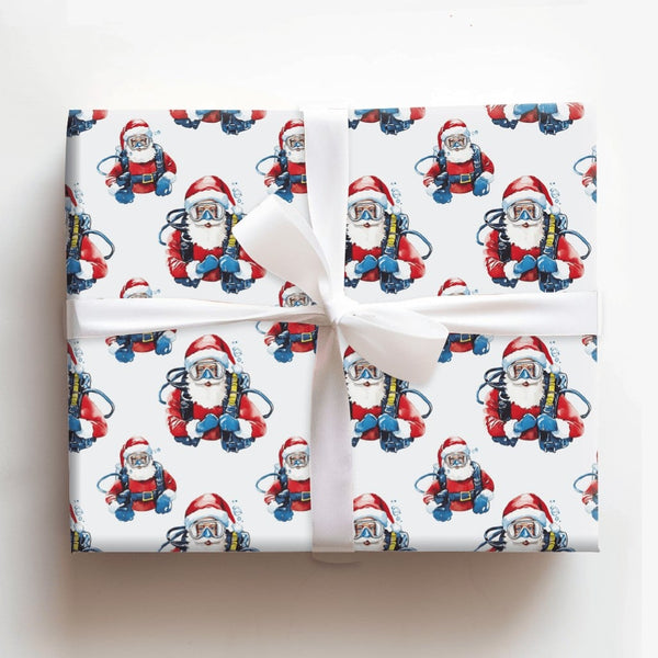 Humorous Ocean Christmas Wrapping Paper, Scuba Diving Santa Wrapping Paper, Scuba Diver Holiday Gift Wrap, Diver Santa Wrappi