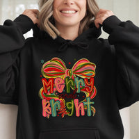 Christmas Bow Graphic Hoodie, Coquette Bow Merry and Bright Hoodie, Girly Pink Winter Aesthetic Sweatshirt, Trendy Holiday Pullover