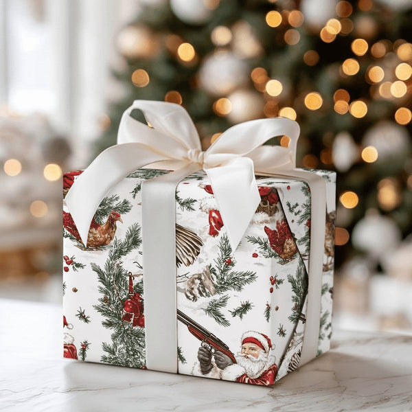 Shotgun Santa Gift Wrap, Hunting Santa Christmas Wrapping Paper, Country Outdoor Holiday Wrapping Paper, Humorous Hunter Xmas