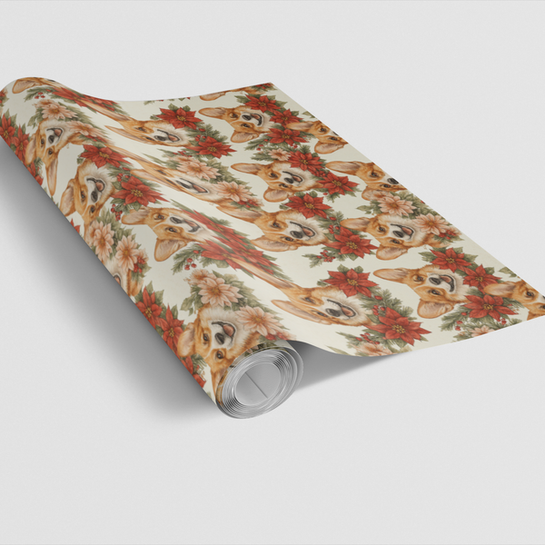 Festive Dog Gift Wrap, Pembroke Welsh Corgi Christmas Wrapping Paper, Adorable Puppy Holiday Wrapping Paper, Dog Lover Gift W
