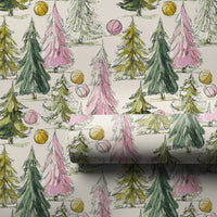 Watercolor Tree Gift Wrap, Pink and Green Christmas Trees Wrapping Paper, Whimsical Holiday Wrapping Paper, Pastel Christmas Tree Gift Wrap