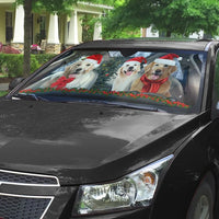 Santa Hat Dog Car Sunshade, Golden Retriever Christmas Car Sunshade, Reflective Windshield Sunshade, Dog Lover Auto Sun Shade, Holiday Present
