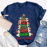 Custom Name Christmas Tree Shirt, Personalized Christmas Tree T-Shirt, Colored Pencil Christmas Tree Tee, Holiday Teacher Xmas Shirt
