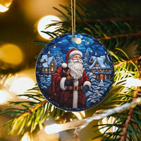 Snowy Village Christmas Ornament, Stained Glass Santa Ornament, Ceramic Santa Claus Decor, Winter Holiday Ornament, Family Keepsake Present