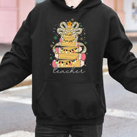 Pencil Tree Coquette Bow Hoodie, Teacher Christmas Hoodie, Adorable Educator Holiday Hoodie, Winter School Graphic Sweatshirt, Present for Teacher