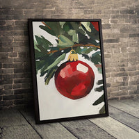 Red Bauble Pine Branch Canvas Print, Christmas Ornament Wall Art Digital Download, Holiday Wall Art Printable, Winter Xmas Home Decor Present