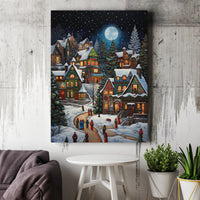 Whimsical Winter Night Canvas Print, Snowy Christmas Village Canvas Wall Art, Holiday Town Scene Canvas Decor