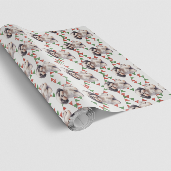 Puppy Pennant Gift Wrap, Shih Tzu Christmas Wrapping Paper, Shih Tzu Holiday Present Paper, Dog Lover Xmas Wrapping Paper, Ho
