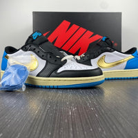 Low Top Sneakers, Blue White Black Gold Colorway, Leather Footwear, Lace Up Design, Casual Gift for Sneaker Fans