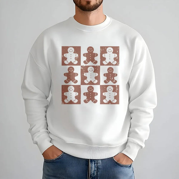 Retro Christmas Cookie Sweatshirt, Checkered Gingerbread Man Sweatshirt, Adorable Holiday Crewneck, Vintage Winter Pullover S