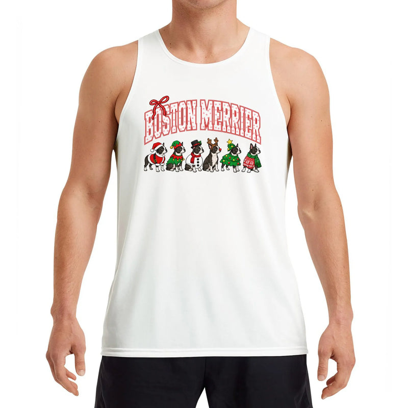 Boston Terrier Christmas Tank, Boston Merrier Tank Top, Humorous Holiday Dog Sleeveless Tee, Retro Xmas Tank Top, Boston Dog Lover Present