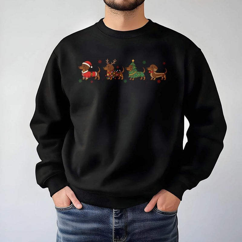 Adorable Weiner Dog Holiday Sweater, Christmas Dachshund Sweatshirt, Festive Doxie Puppy Crewneck, Dog Mom Christmas Pullover, Dog Lover Present