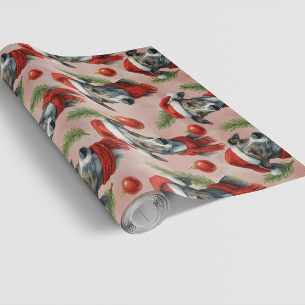 Santa Hat Dog Holiday Gift Wrap Roll, Whippet Christmas Wrapping Paper, Winter Sighthound Wrapping Paper, Elegant Dog Lover P