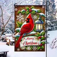 Winter Bird Holiday Yard Flag, Cardinal Merry Christmas Garden Flag, Double-Sided Red Cardinal Outdoor Banner, Seasonal Xmas Lawn Flag