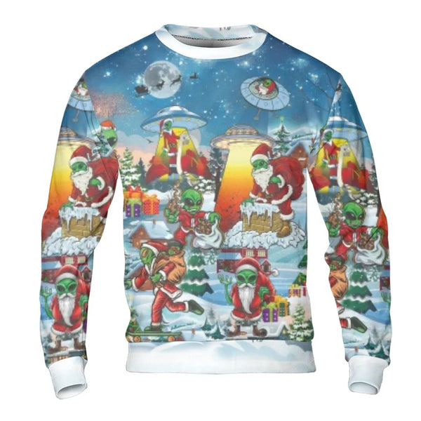 Humorous UFO Christmas Sweater, Alien Santa Christmas Sweatshirt, Sci-Fi Alien Christmas Sweatshirt, Retro Space Holiday Pull