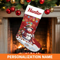 Custom Name Xmas Stocking, Personalized Snowman Christmas Stocking, Festive Holiday Lights Stocking, Winter Fireplace Decor, Christmas Present