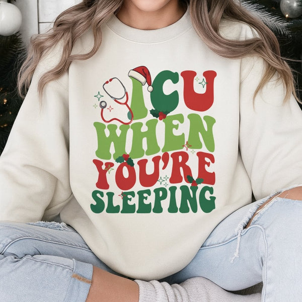 Humorous Medical Holiday Crewneck, ICU Nurse Christmas Sweatshirt, Critical Care Nurse Sweater, Winter Hospital Pullover, RN 