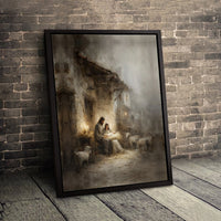 Holy Family Manger Christmas Print, Nativity Scene Canvas Wall Art, Christian Holiday Canvas Art, Religious Manger Decor, Digital Download