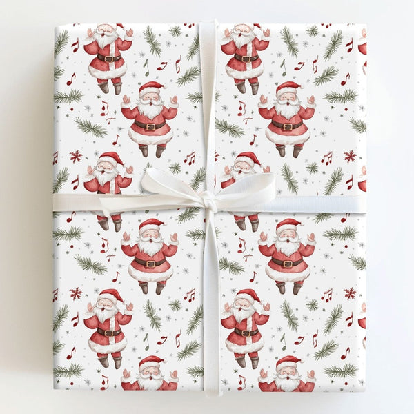 Musical Holiday Gift Wrap, Singing Santa Christmas Wrapping Paper, Watercolor Santa Claus Gift Wrap, Festive Xmas Roll Wrappi
