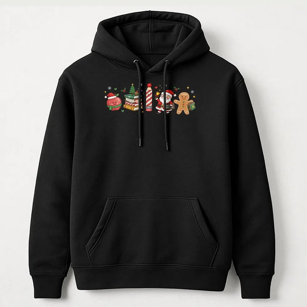 Santa Nice List Hooded Sweatshirt, Christmas Book Lover Hoodie, Gingerbread Candy Cane Hoodie, Bookish Holiday Present