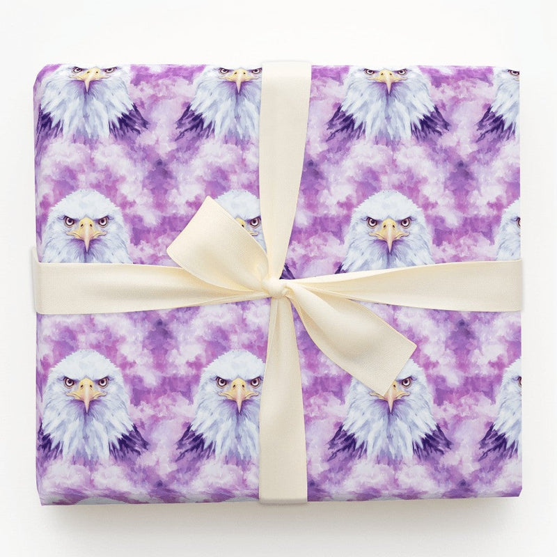 Artistic Bird Present Wrap, Bald Eagle Gift Wrapping Paper, Purple Watercolor Gift Wrap, Wildlife Animal Lover Christmas Wrapping Paper