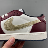 Low Top Sneakers, Burgundy White Gold Colorway, Reverse Hook Design, Lace Up Design, Casual Gift for Sneaker Fans