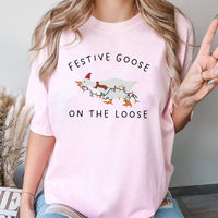 Humorous Holiday Animal Graphic Tee, Festive Silly Goose Christmas T-Shirt, Retro Xmas Duck Shirt, Adorable Winter Humor Present for Women