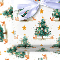 Festive Kitten Tree Gift Wrap, Watercolor Cat Christmas Wrapping Paper, Holiday Cat Lover Wrapping Paper, Adorable Xmas Gift Wrap Roll