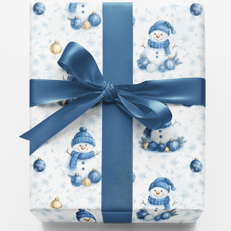 Blue Winter Holiday Gift Wrap, Snowman Christmas Wrapping Paper, Adorable Snowman Wrapping Paper, Festive Xmas Gift Wrap, Holiday Present Paper
