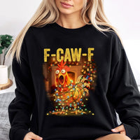 Humorous Christmas Lights Sweatshirt, F-CAW-F Chicken Sweatshirt, Retro Holiday Hen Crewneck, Sarcastic Christmas Sweatshirt