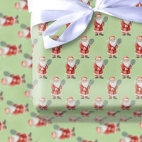 Whimsical Santa Gift Wrap, Tennis Santa Christmas Wrapping Paper, Green Tennis Wrapping Paper, Sports Fan Holiday Present Wrapping Paper