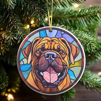 Stained Glass Dog Ornament, Dogue de Bordeaux Christmas Ornament, Ceramic Holiday Tree Ornament, Pet Keepsake Ornament, Dog Lover Present