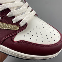 Low Top Sneakers, Burgundy White Gold Colorway, Reverse Hook Design, Lace Up Design, Casual Gift for Sneaker Fans
