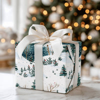 Snowy Forest Holiday Gift Wrap, Watercolor Christmas Wrapping Paper, Winter Landscape Wrapping Paper, Pine Tree Festive Gift Wrapping Paper