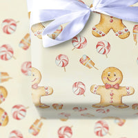 Watercolor Candy Christmas Wrapping Paper, Gingerbread Man Wrapping Paper, Peppermint Sweet Holiday Gift Wrap, Festive Xmas Paper Roll