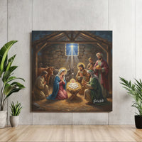 Christian Manger Christmas Canvas Print, Nativity Holy Family Square Canvas, Religious Scripture Wall Art, Stretched Canvas Holiday Decor