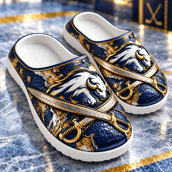 BUF Crest - Navy and Gold Charging Bison Clog Sandals - main