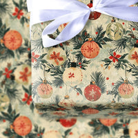 Poinsettia Ornament Gift Wrap, Vintage Christmas Wrapping Paper, Pine Branch Holiday Wrapping Paper, Classic Botanical Christmas Gift Wrap