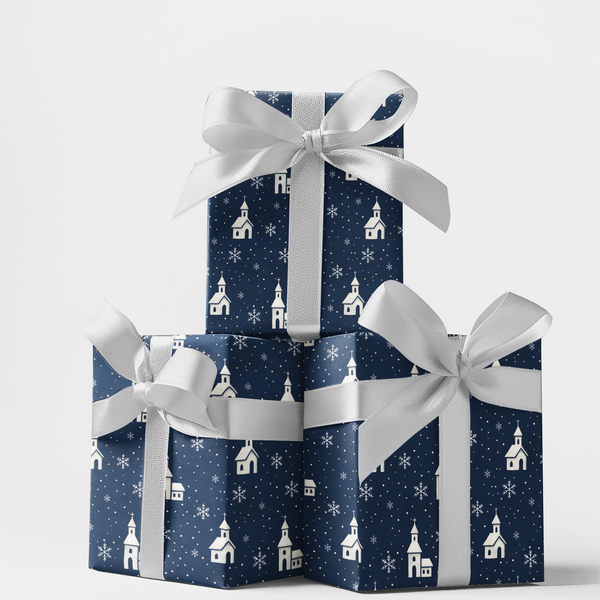 Snowflake Holiday Gift Wrap, Winter Church Christmas Wrapping Paper, Religious Christmas Wrapping Paper, Winter Gift Wrap Rol