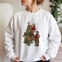 Christmas Horse Graphic Crewneck, Western Cowboy Santa Sweatshirt, Retro Country Holiday Sweater, Western Rodeo Pullover, Xmas Present for Men
