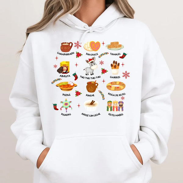 Festive Tamales Holiday Sweatshirt, Mexican Christmas Hoodie, Latina Feliz Navidad Pullover, Hispanic Culture Xmas Sweater Pr