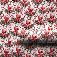 Coastal Ocean Holiday Gift Wrap, Christmas Octopus Wrapping Paper, 90 GSM Fine Art Paper, Whimsical Nautical Present Wrapping Roll