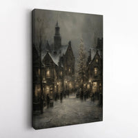 European Christmas Town Canvas Print, Winter Village Canvas Wall Art, Snowy Street Scene Wall Decor, Holiday Festive Canvas Art, Winter Present