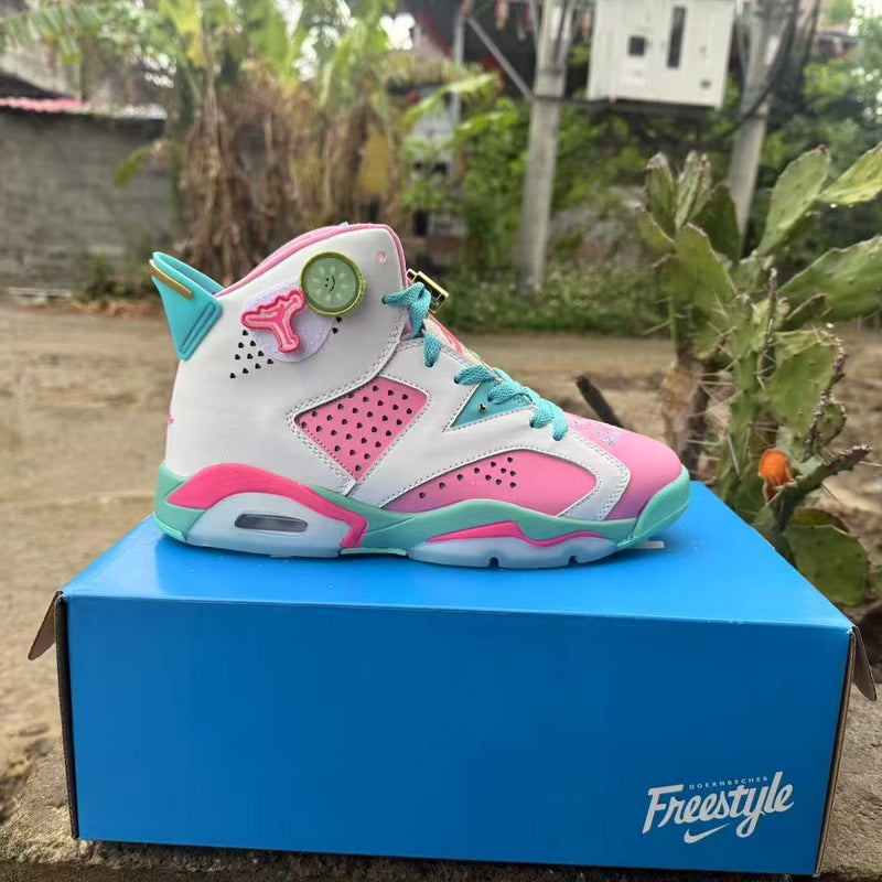 High Top Sneakers, White Pink Green Colorway, Lace Up Design, Casual Gift for Sneaker Fans