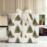 Retro Citrus Holiday Gift Wrap, Vintage Christmas Tree with Oranges Wrapping Paper, Winter Tree Wrapping Paper Roll, Classic Present Wrap