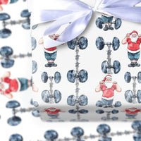 Dumbbell Gym Gift Wrap, Weightlifting Santa Wrapping Paper, Fitness Christmas Wrapping Paper, Lifter Present Paper