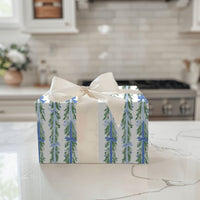 Pine and Blue Bow Gift Wrap, Evergreen Garland Wrapping Paper, Holiday Garland Wrapping Paper, Winter Christmas Wrapping Paper Roll