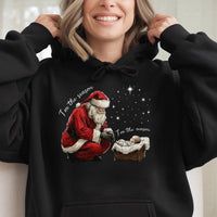 Religious Christmas Hooded Sweatshirt, Santa Kneeling Before Baby Jesus Hoodie, Christian Faith Pullover Hoodie, Meaningful Holiday Present