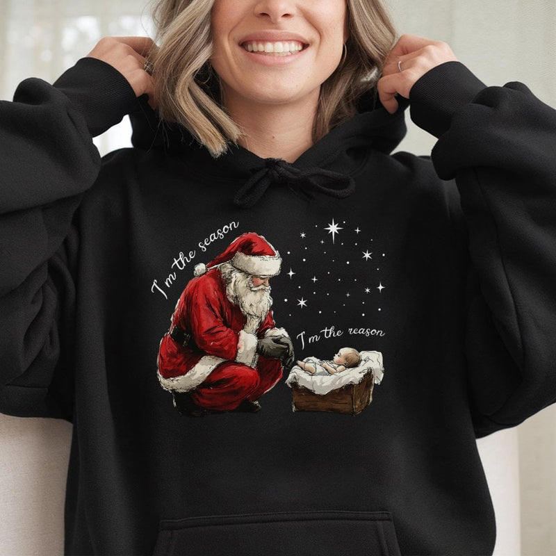 Religious Christmas Hooded Sweatshirt, Santa Kneeling Before Baby Jesus Hoodie, Christian Faith Pullover Hoodie, Meaningful Holiday Present