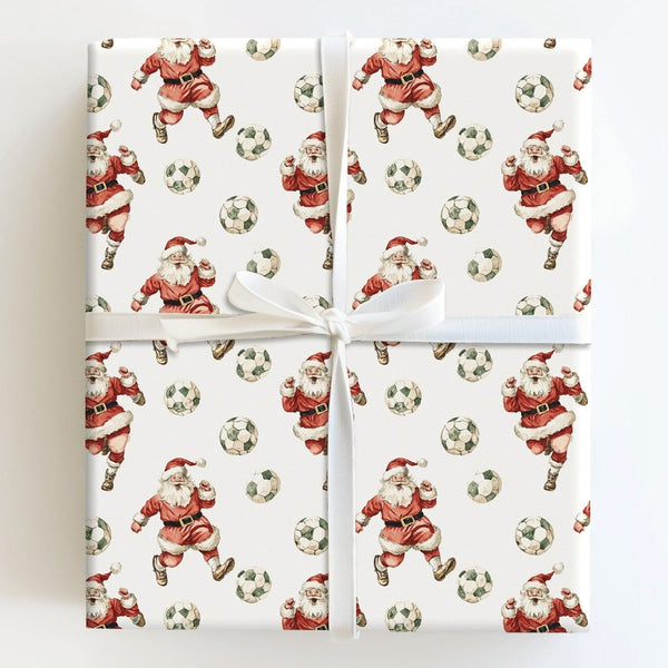 Sports Christmas Gift Wrap, Watercolor Soccer Santa Wrapping Paper, Festive Soccer Player Wrapping Paper, Football Fan Holida
